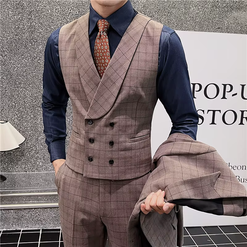 Conjunto Social Masculino Xadrez Colete e Calça Alfaiataria Maximus