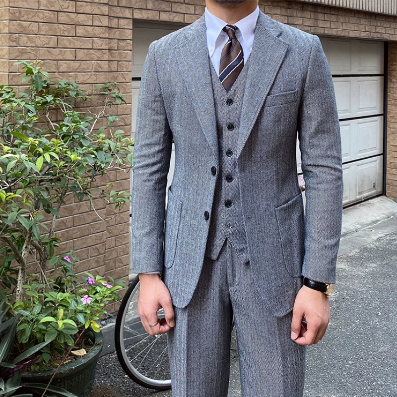 terno tweed masculino, terno tweed espinha de peixe, terno tweed, terno masculino social, terno masculino inverno, terno masculino com colete, terno masculino cinza, terno masculino azul marinho, terno masculino 3 peças, Terno Masculino, terno espinha de peixe, terno de lã masculino, costume masculino com colete