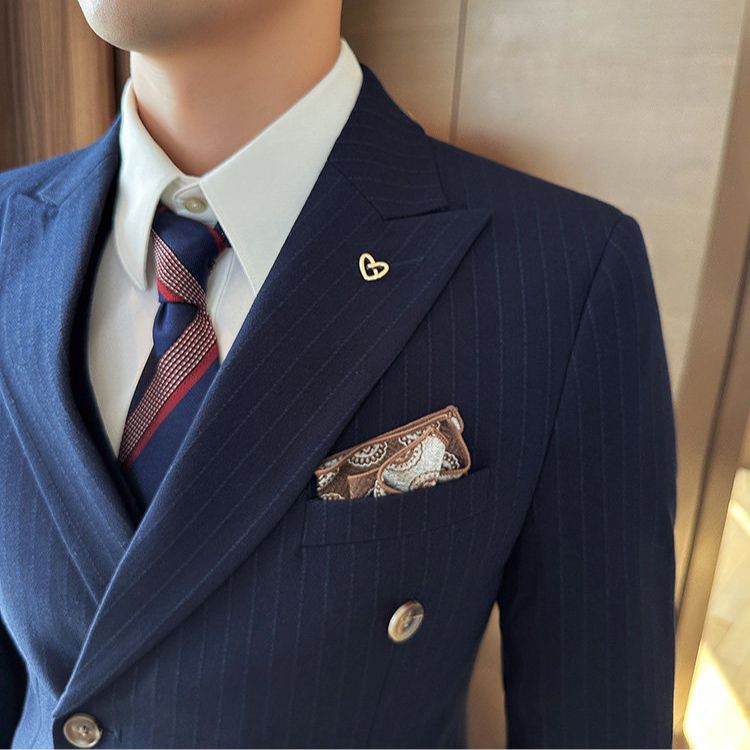 Terno Masculino Slim Transpassado Risca de Giz Luxury Maximus