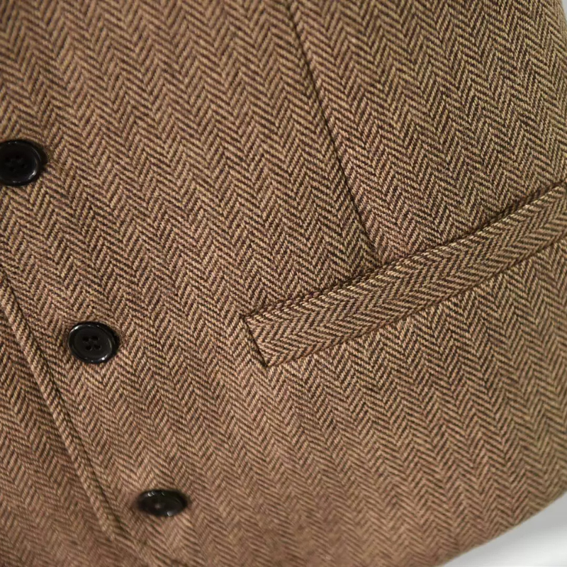 colete masculino tweed, colete tweed lapela, colete espinha de peixe masculino, colete marrom masculino, colete cinza tweed, colete masculino rústico, colete social tweed, colete masculino lapela notch