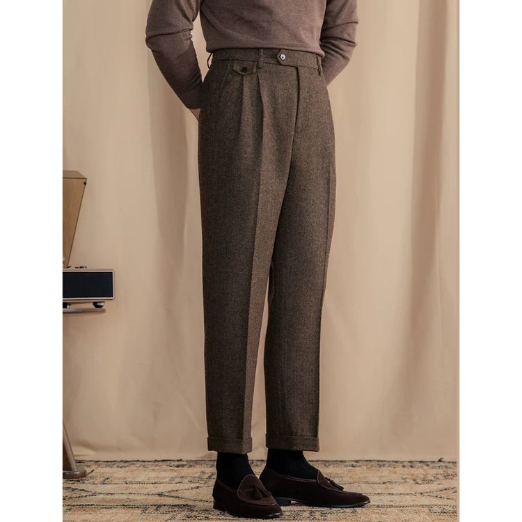 Calça Alfaiataria Masculina Reta de Lã Plissada Maximus