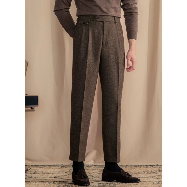 Calça Alfaiataria Masculina Reta de Lã Plissada Maximus
