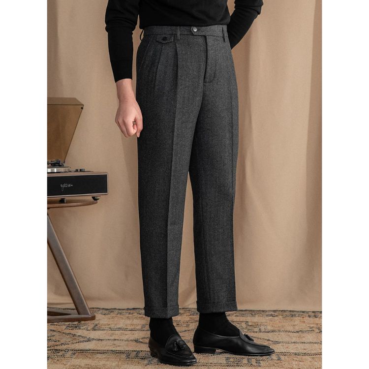 Calça Alfaiataria Masculina Reta de Lã Plissada Maximus