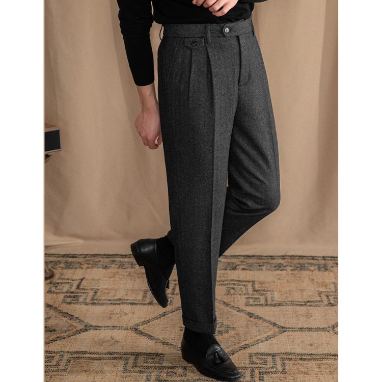 Calça Alfaiataria Masculina Reta de Lã Plissada Maximus