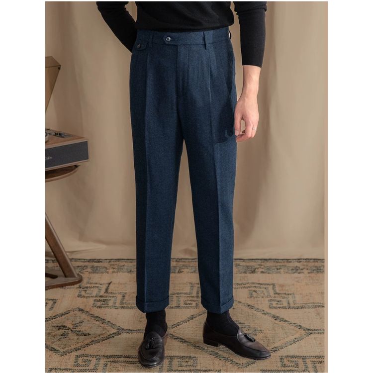 Calça Alfaiataria Masculina Reta de Lã Plissada Maximus