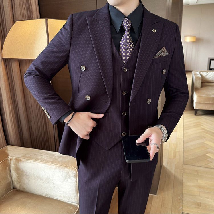 Terno Masculino Slim Transpassado Risca de Giz Luxury Maximus