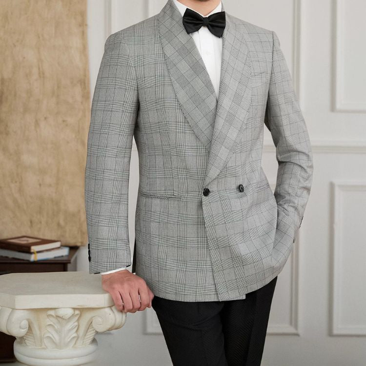 Blazer Masculino Slim Transpassado Shawl Príncipe de Gales Maximus