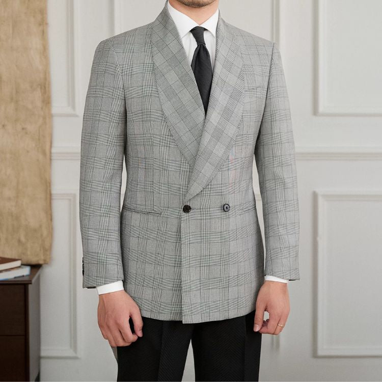 Blazer Masculino Slim Transpassado Shawl Príncipe de Gales Maximus