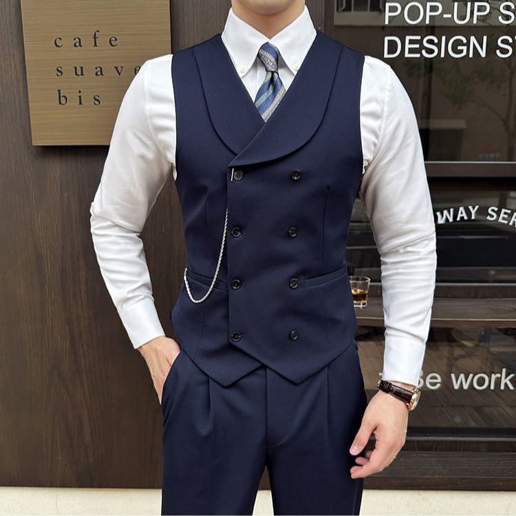 Conjunto Masculino Colete Shawl Transpassado e Calça Maximus, vista completa