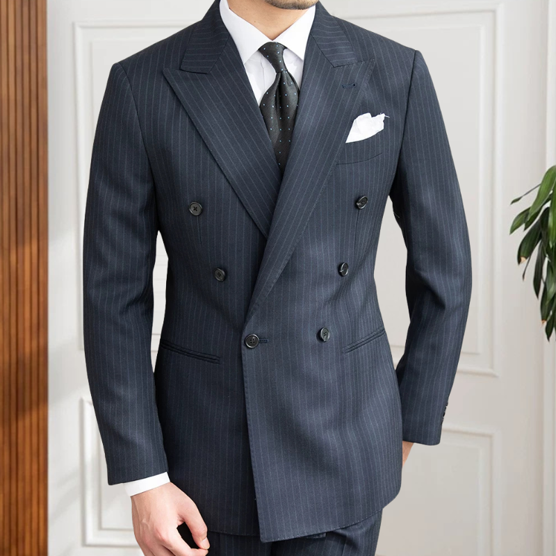 Terno Transpassado Masculino, costume transpassado risca de giz, Costume transpassado, costume social masculino, costume slim masculino, costume risca de giz masculino, costume para casamento, Costume masculino transpassado, costume masculino para eventos, costume azul marinho masculino