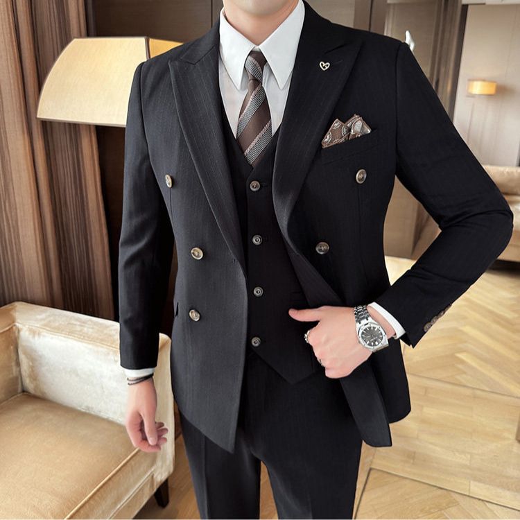 Terno Masculino Slim Transpassado Risca de Giz Luxury Maximus