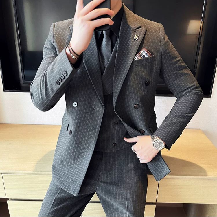 Terno Masculino Slim Transpassado Peak Risca de Giz Maximus