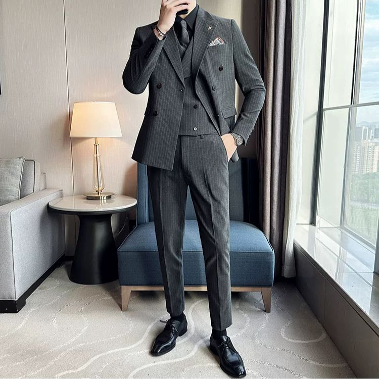 Terno Masculino Slim Transpassado Peak Risca de Giz Maximus