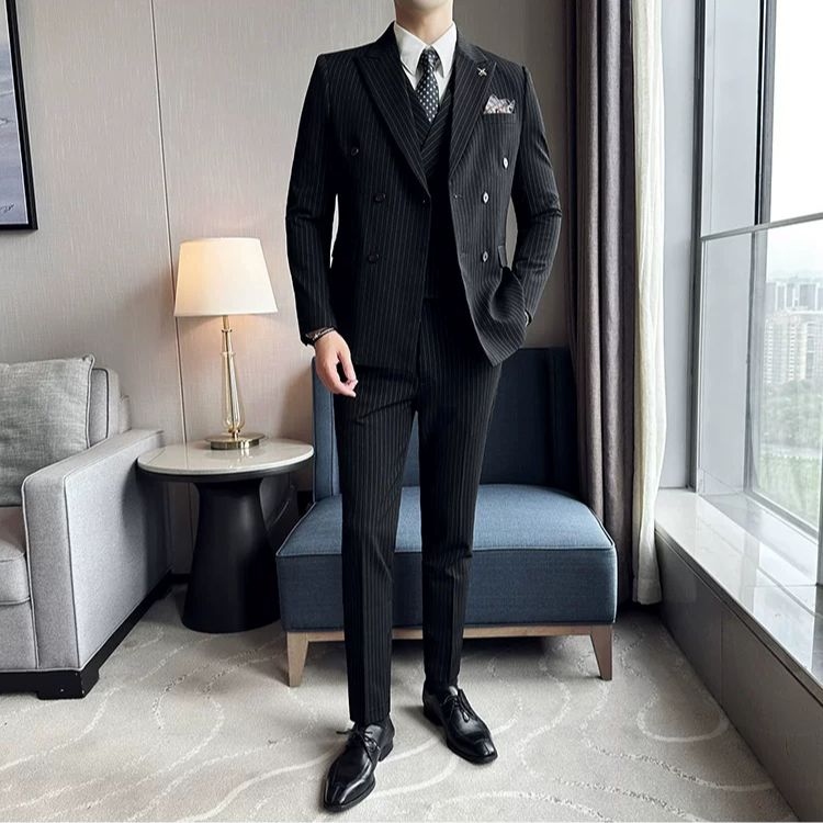 Terno Masculino Slim Transpassado Peak Risca de Giz Maximus
