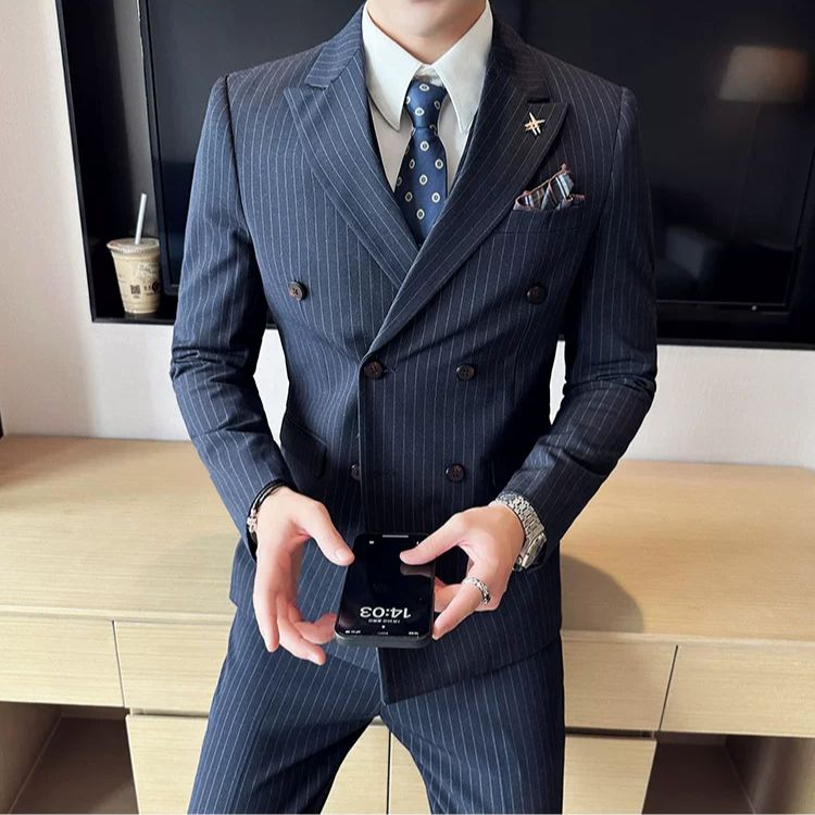 Terno Masculino Slim Transpassado Peak Risca de Giz Maximus