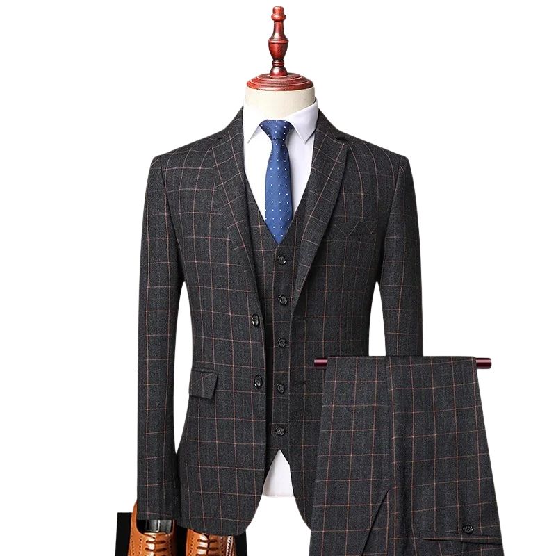 Terno masculino slim, Terno xadrez elegante, Terno social, Terno para casamento, Terno com colete masculino







