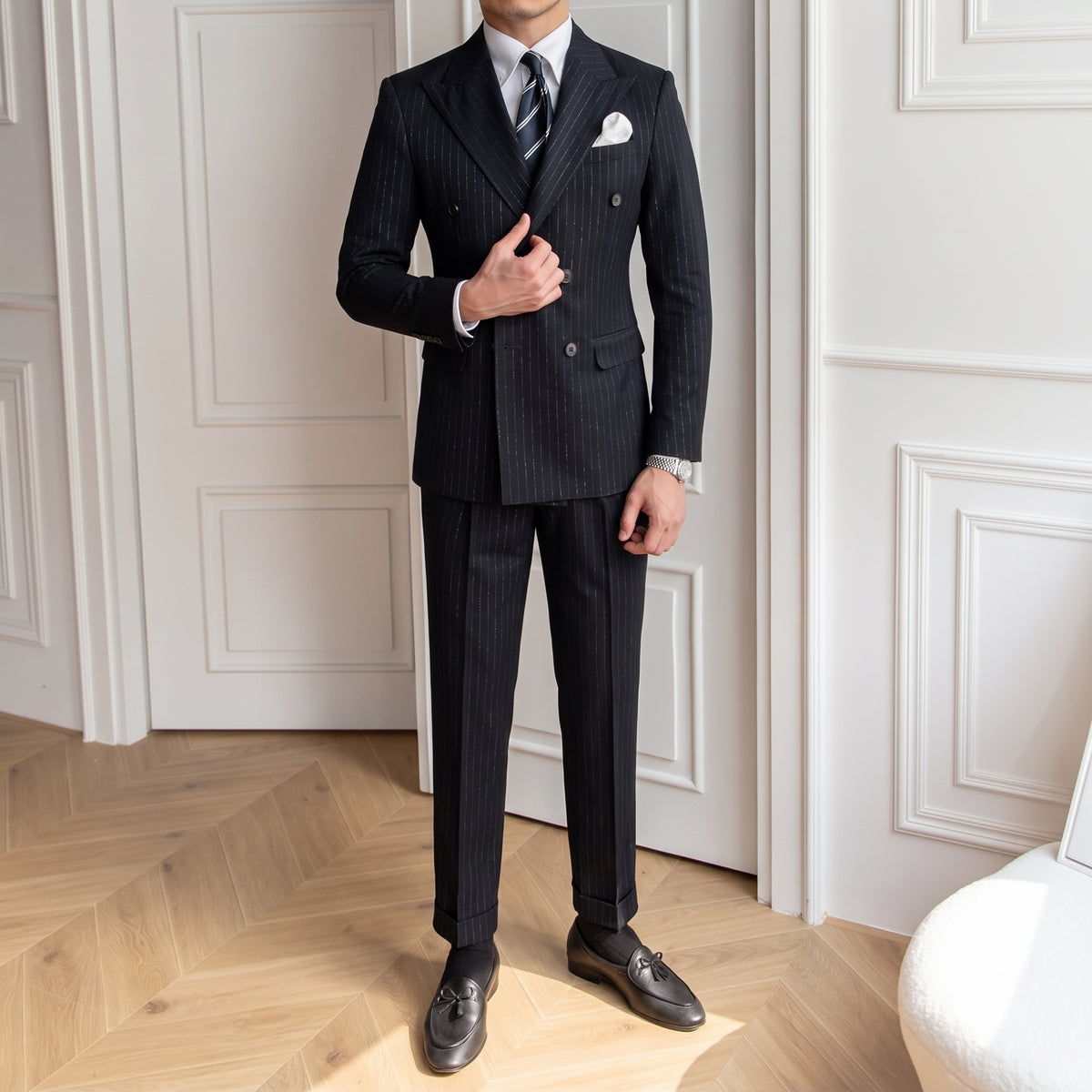 Costume Masculino Slim Transpassado Risca de Giz Style Maximus