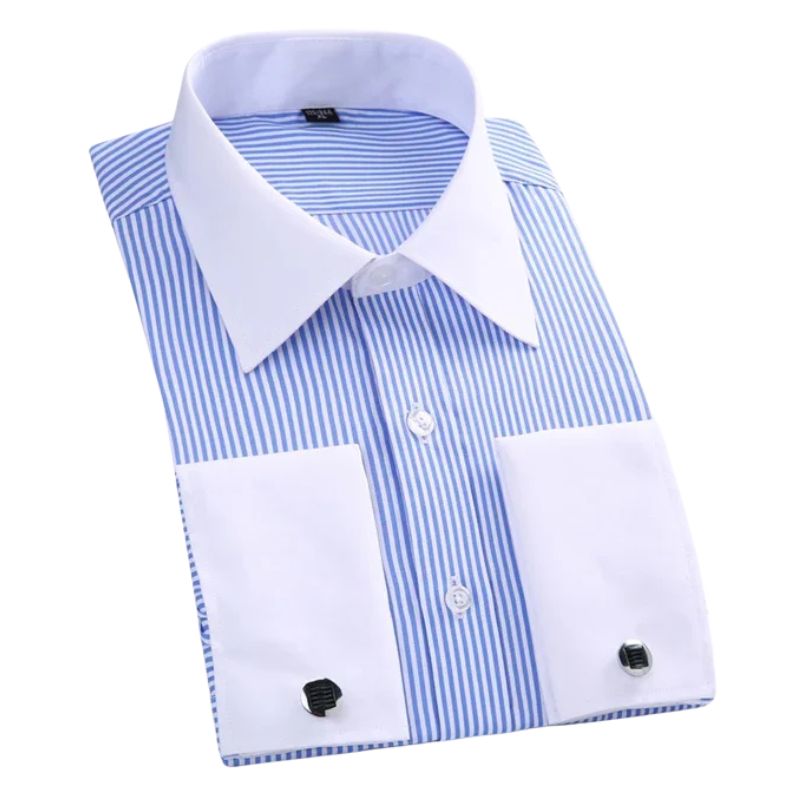 Camisa Social Masculina Listrada Punho Duplo Maximus