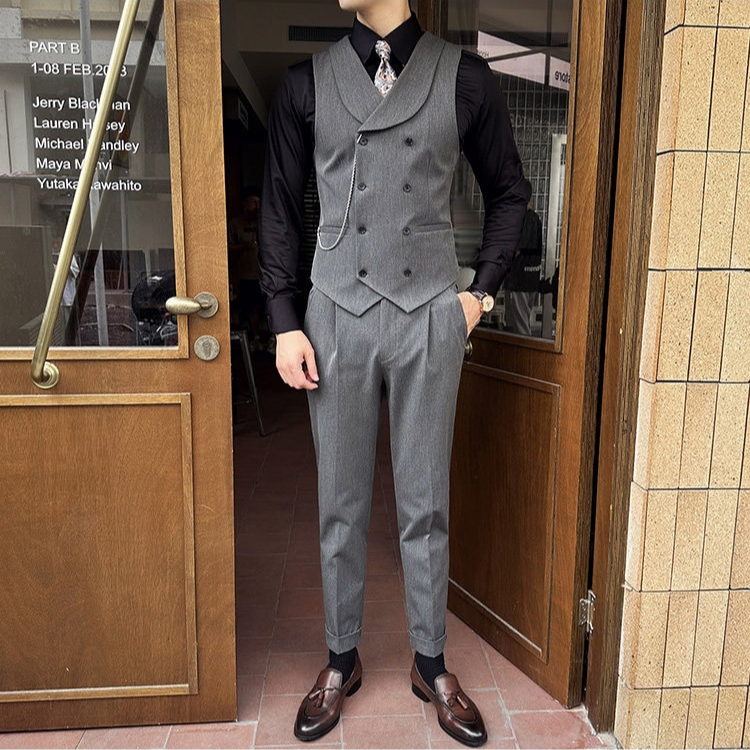 Conjunto Masculino Colete Shawl Transpassado e Calça Maximus
