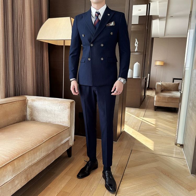 Terno Masculino Slim Transpassado Risca de Giz Luxury Maximus