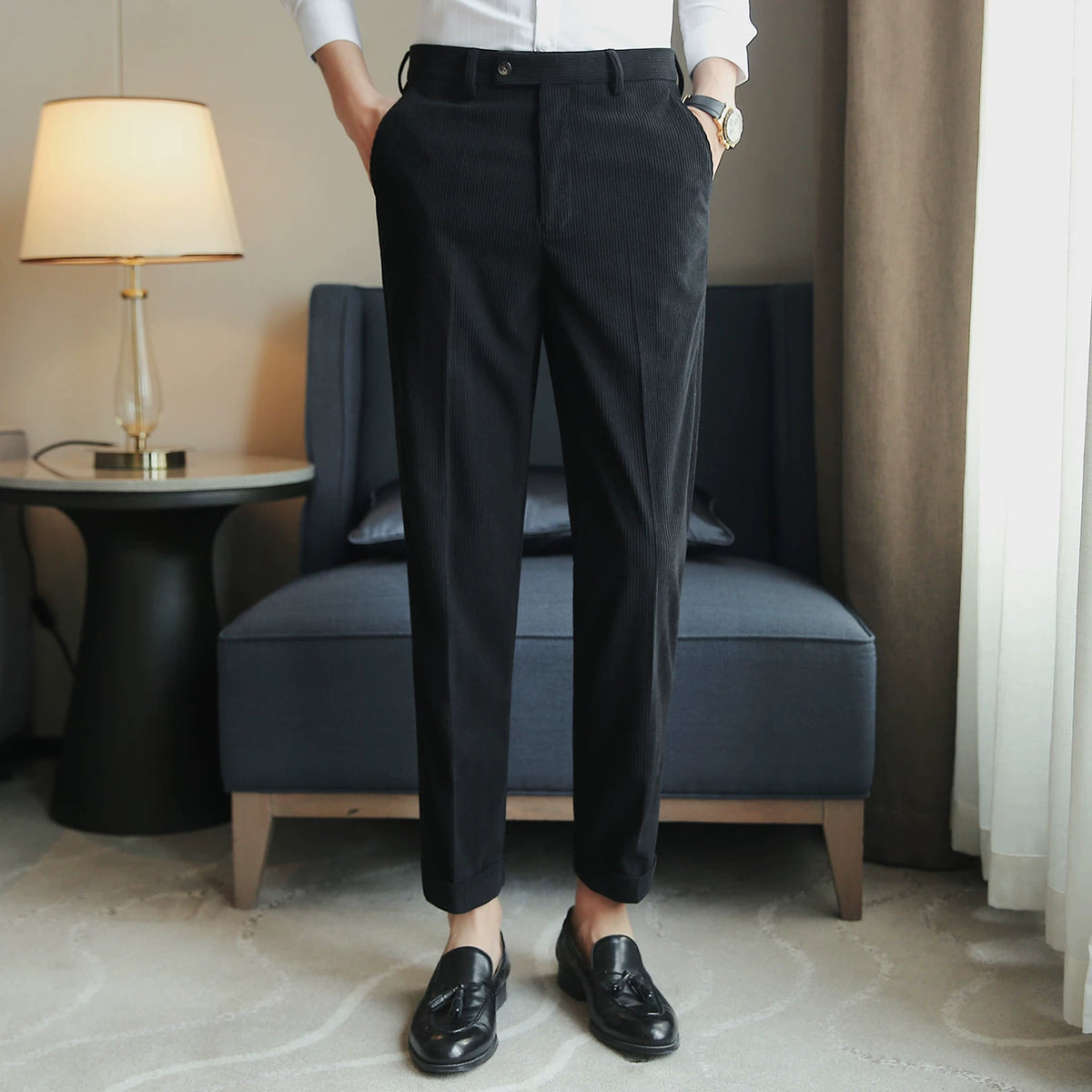 Calça Alfaiataria Masculina Slim Cotelê Fino Maximus