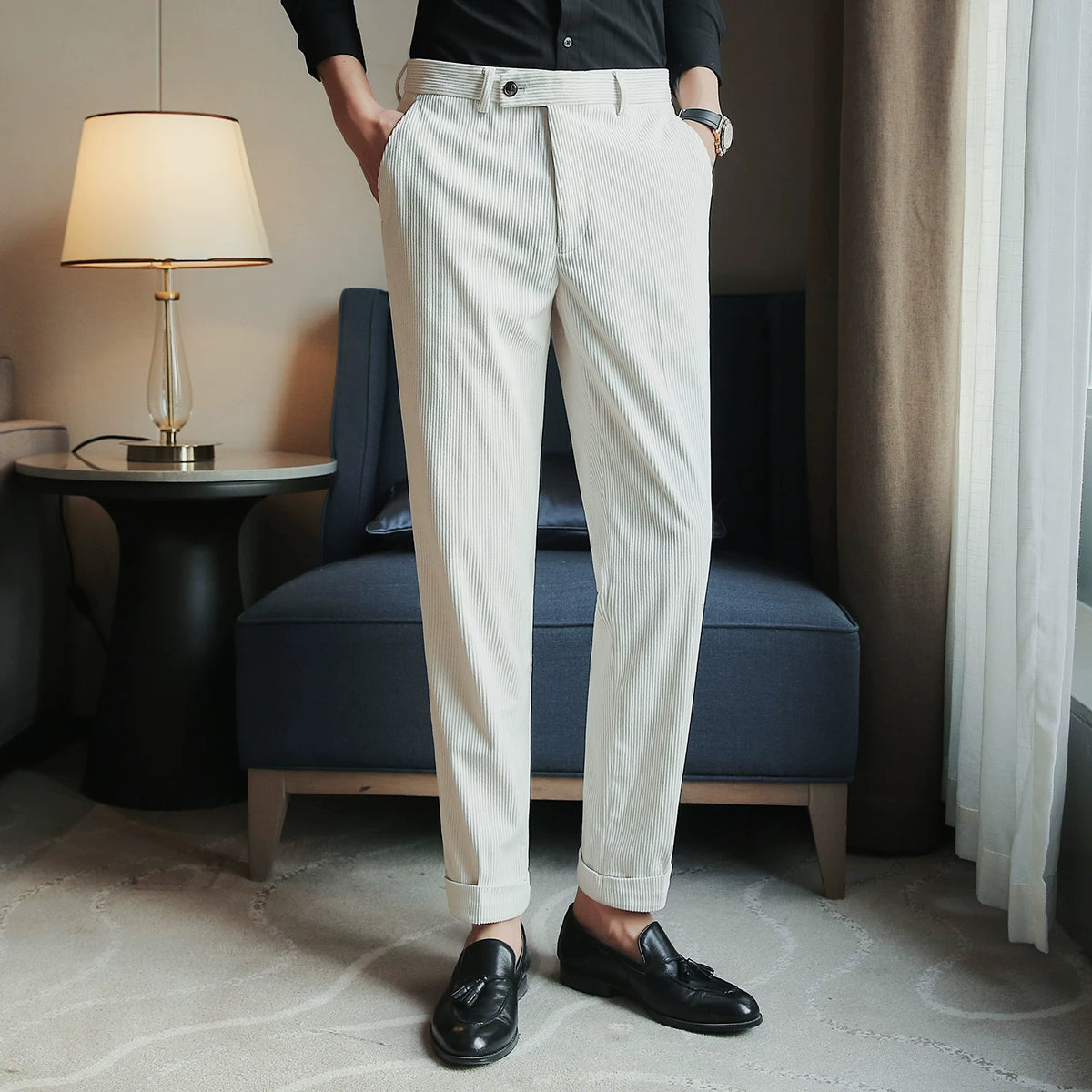 Calça Alfaiataria Masculina Slim Cotelê Fino Maximus