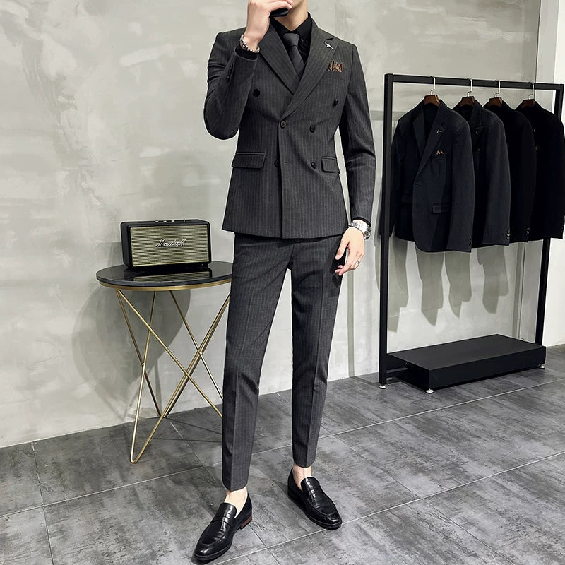 Costume Masculino Slim Transpassado Risca de Giz Maximus
