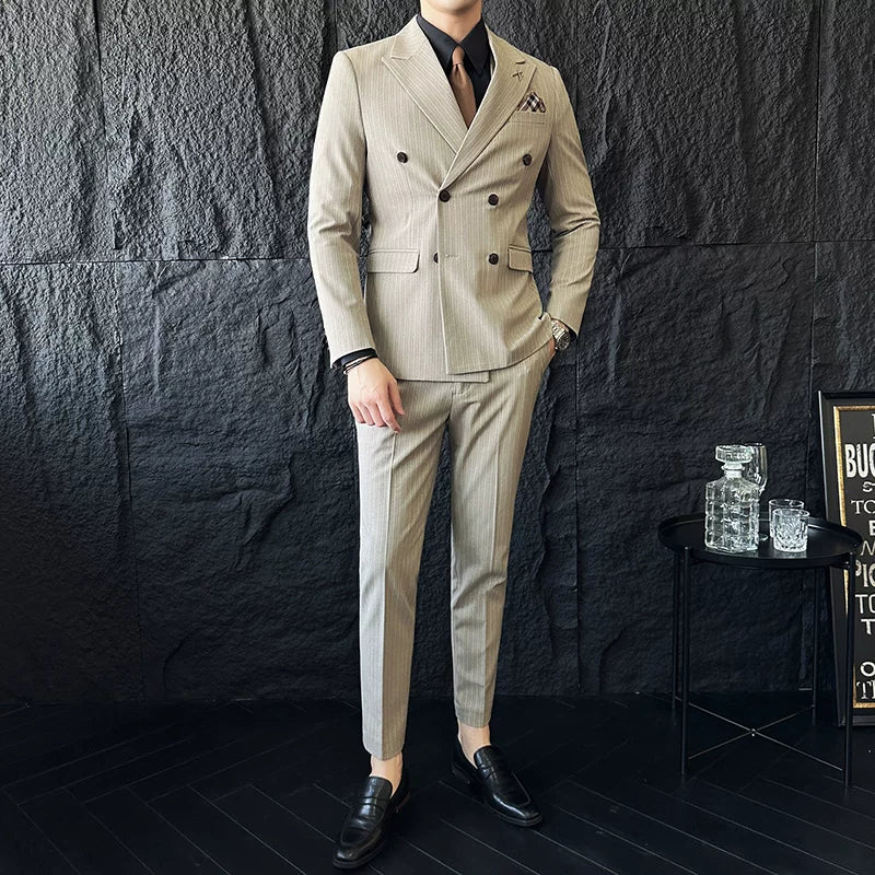 Costume Masculino Slim Transpassado Risca de Giz Maximus