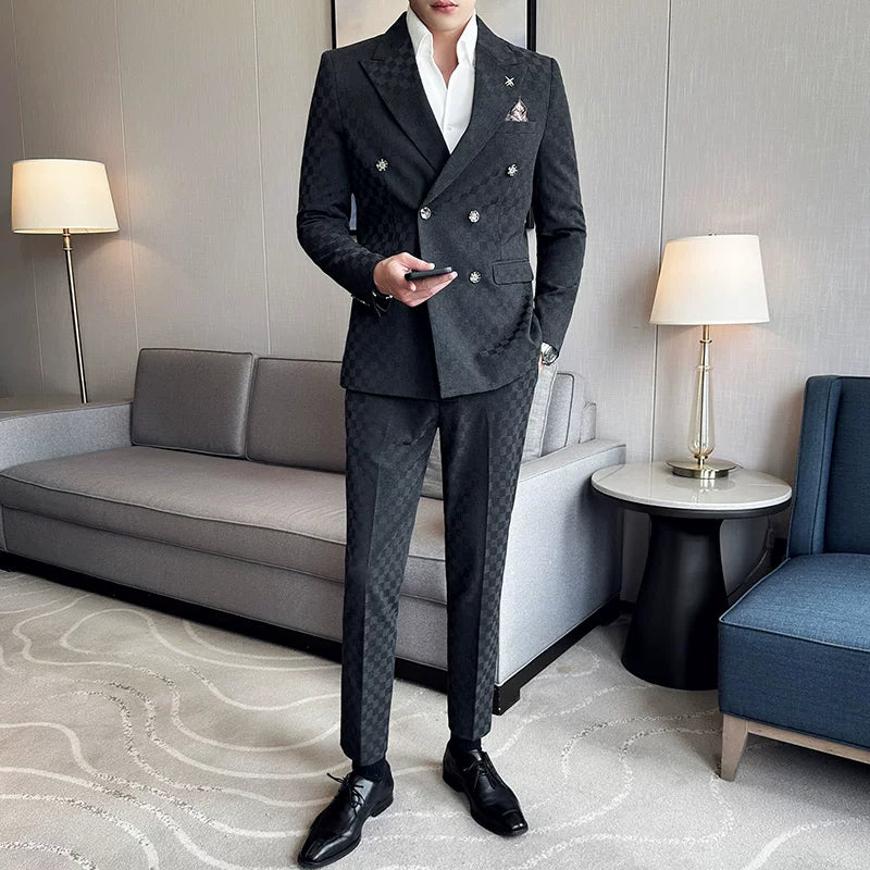 Costume Masculino Slim Transpassado Quadriculado Maximus