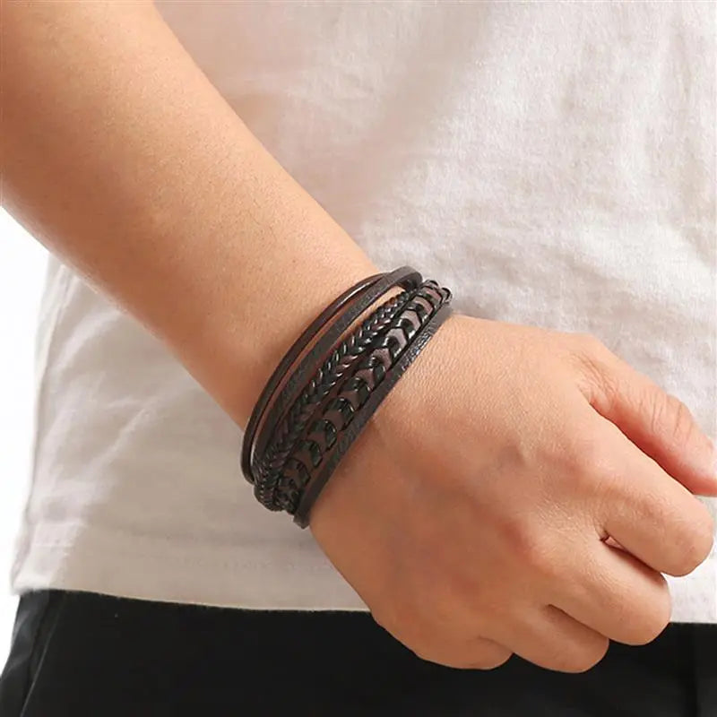 Pulseira Masculina de Couro 