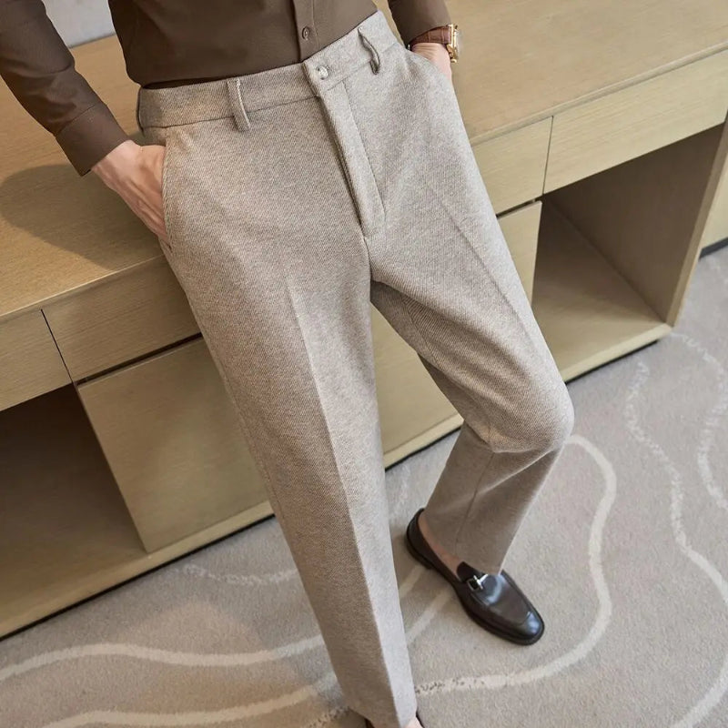 calça social masculina, calça alfaiataria slim, calça texturizada masculina, calça social slim fit, calça masculina para terno, calça social bege, calça social cinza escuro, calça alfaiataria tecido texturizado