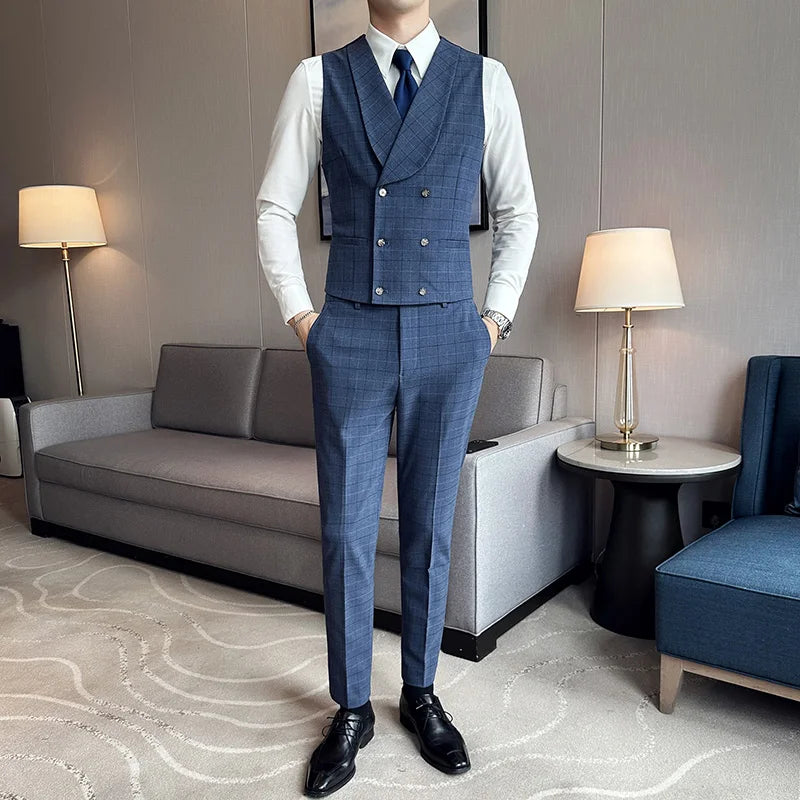 conjunto social masculino, conjunto colete e calça masculino, colete transpassado masculino, colete shawl masculino, terno com colete, colete com camisa social, conjunto social xadrez, calça alfaiataria slim, traje esporte fino masculino, roupa social para casamento masculino