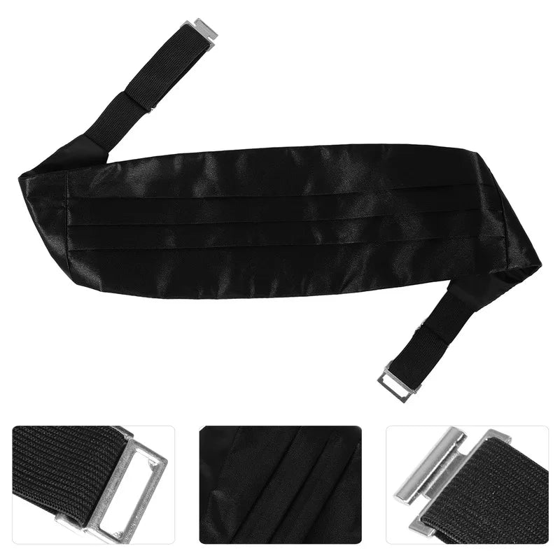Faixa Smoking Masculina Maximus em acetinado plissado, fivela metálica ajustável. Cores preto, branco, vermelho, cinza e bordô. Para casamentos e eventos formais.