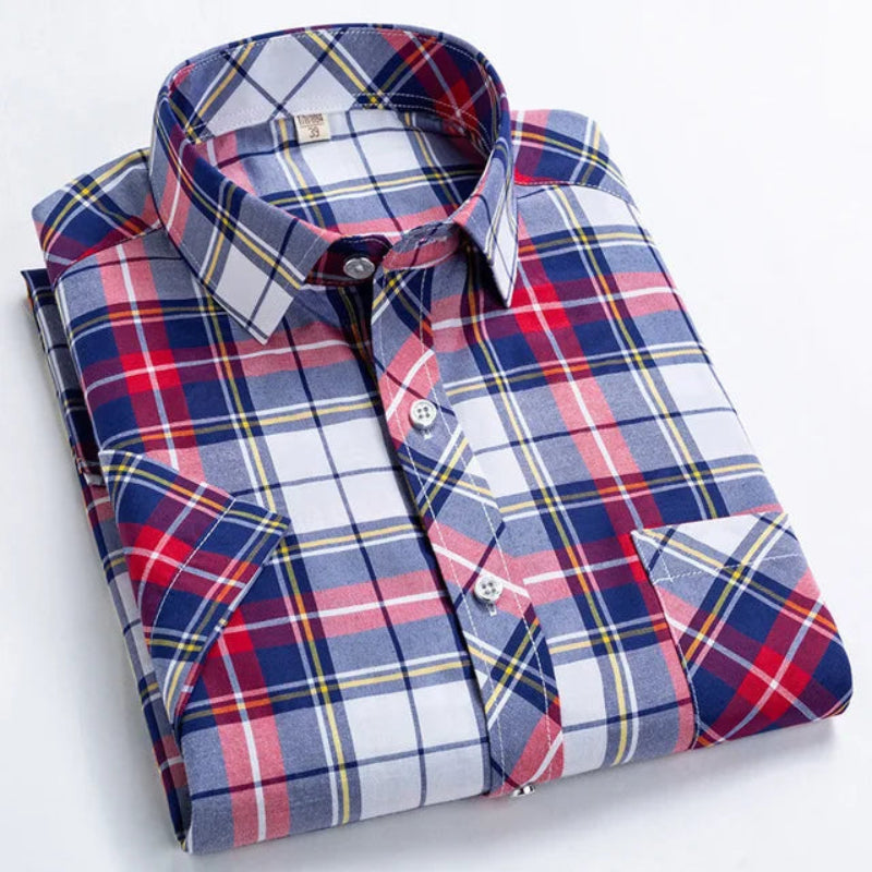 camisa xadrez escocês masculina, camisa manga curta masculina, camisa xadrez masculina, camisa social manga curta, camisa tartan masculina, camisa casual masculina, camisa azul xadrez, Mr. Maximus, moda masculina casual