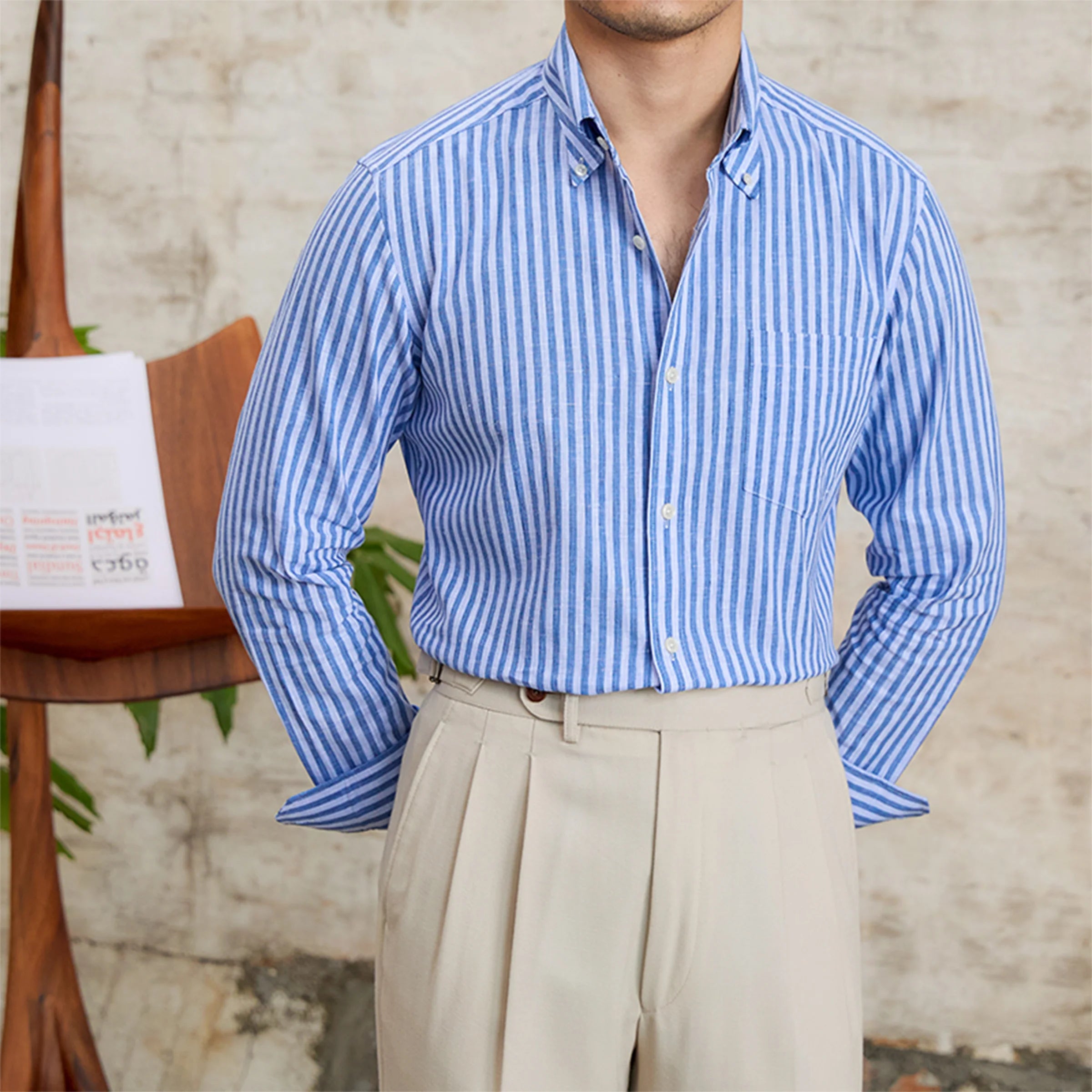 camisa social masculina listrada, camisa slim fit masculina, camisa social azul e branca, camisa listrada elegante masculina, camisa social slim masculina