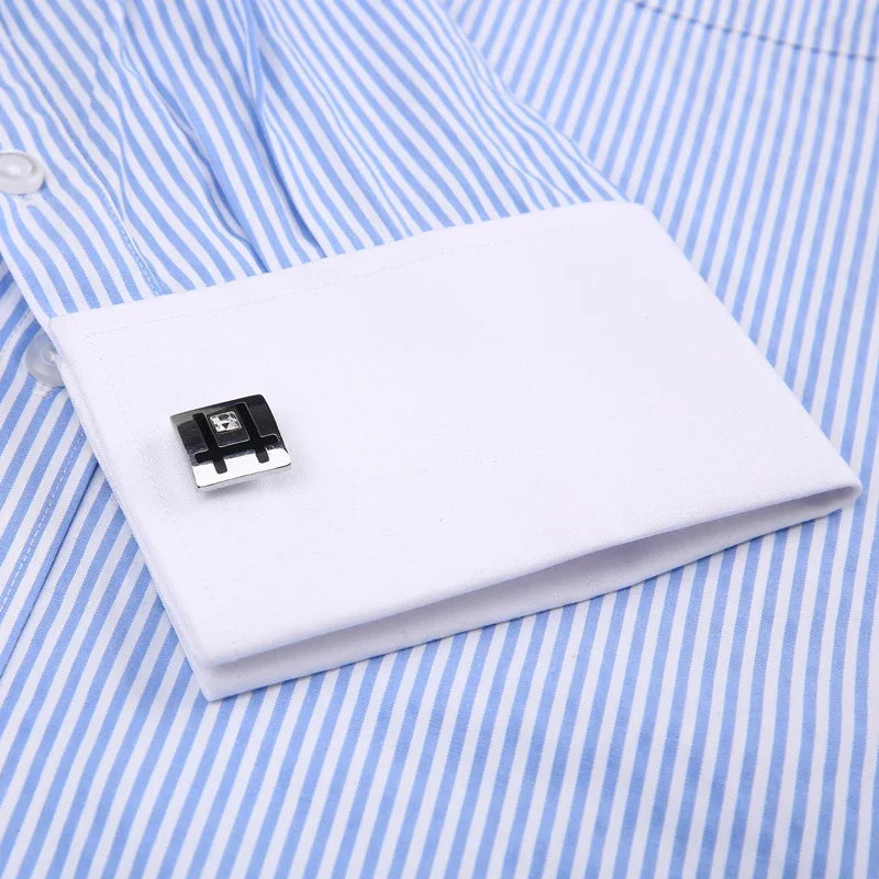 camisa social masculina listrada, camisa social punho duplo, camisa social masculina slim fit, camisa social azul e branca, camisa social com abotoadura