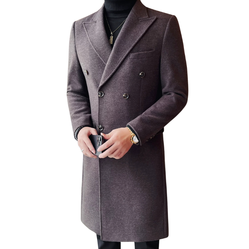 sobretudo masculino, casaco longo masculino, sobretudo transpassado, sobretudo slim fit, casaco inverno masculino, sobretudo marrom, trench coat masculino, sobretudo alfaiataria, casaco formal masculino, Mr. Maximus, moda masculina inverno