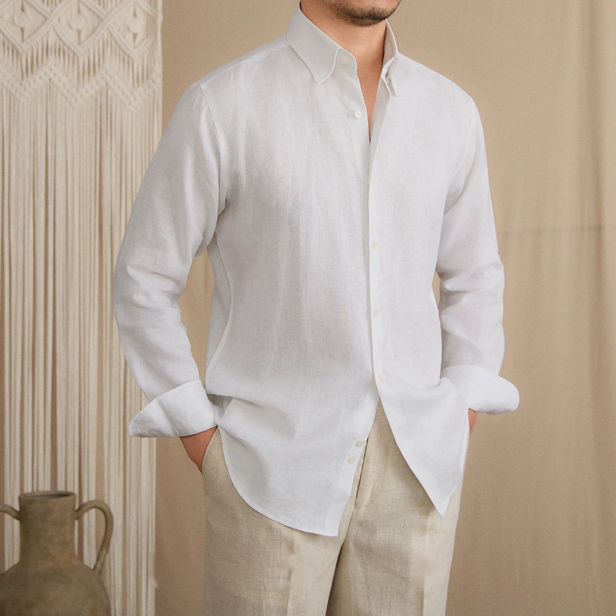 Camisa Social Masculina de Linho Puro Amalfi Maximus