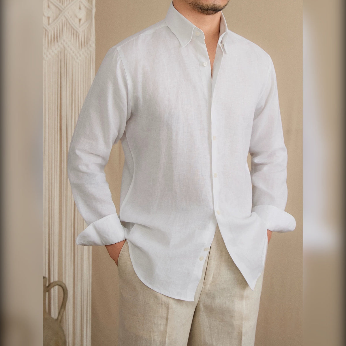 Camisa Social Masculina de Linho Puro Amalfi Maximus
