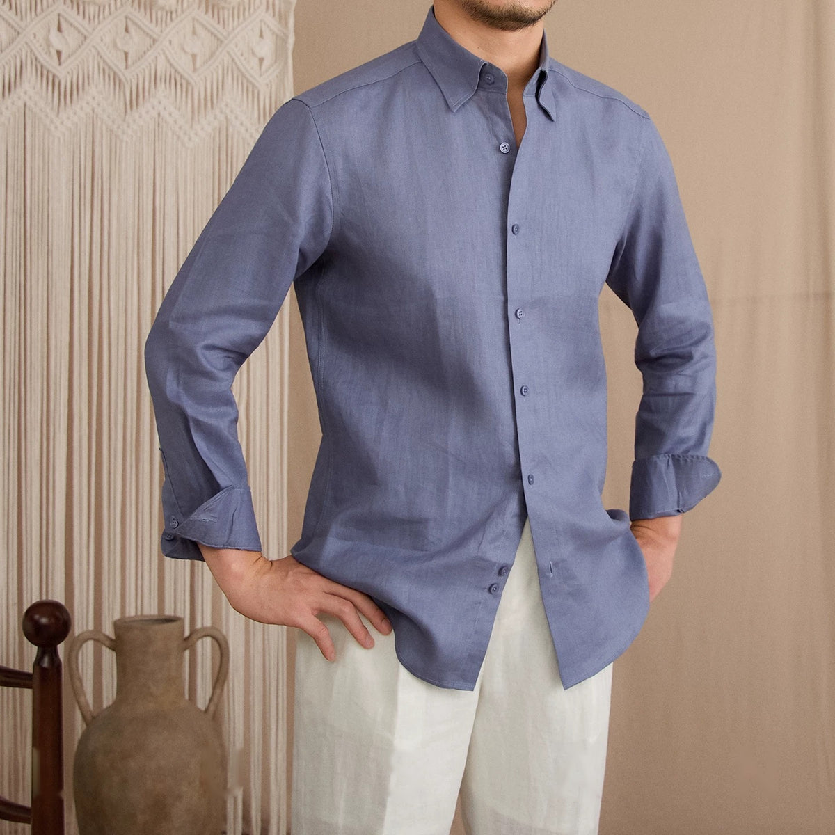 Camisa Social Masculina de Linho Puro Amalfi Maximus