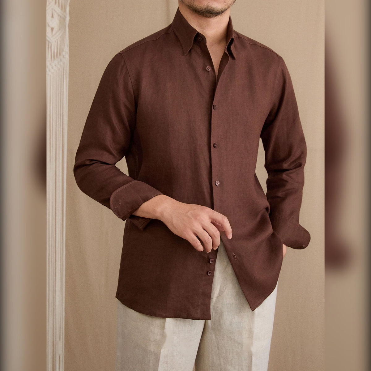 Camisa Social Masculina de Linho Puro Amalfi Maximus